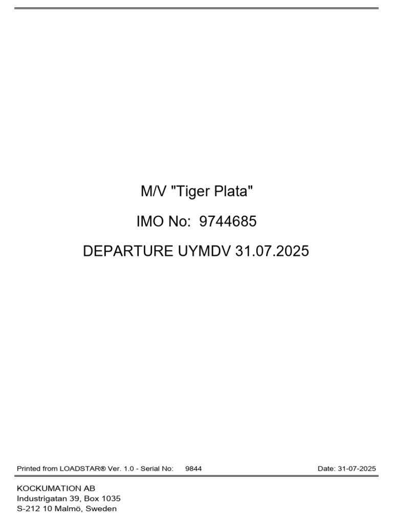 Departure Report for M/V Tiger Plata | PDF | Watercraft | Shipbuilding