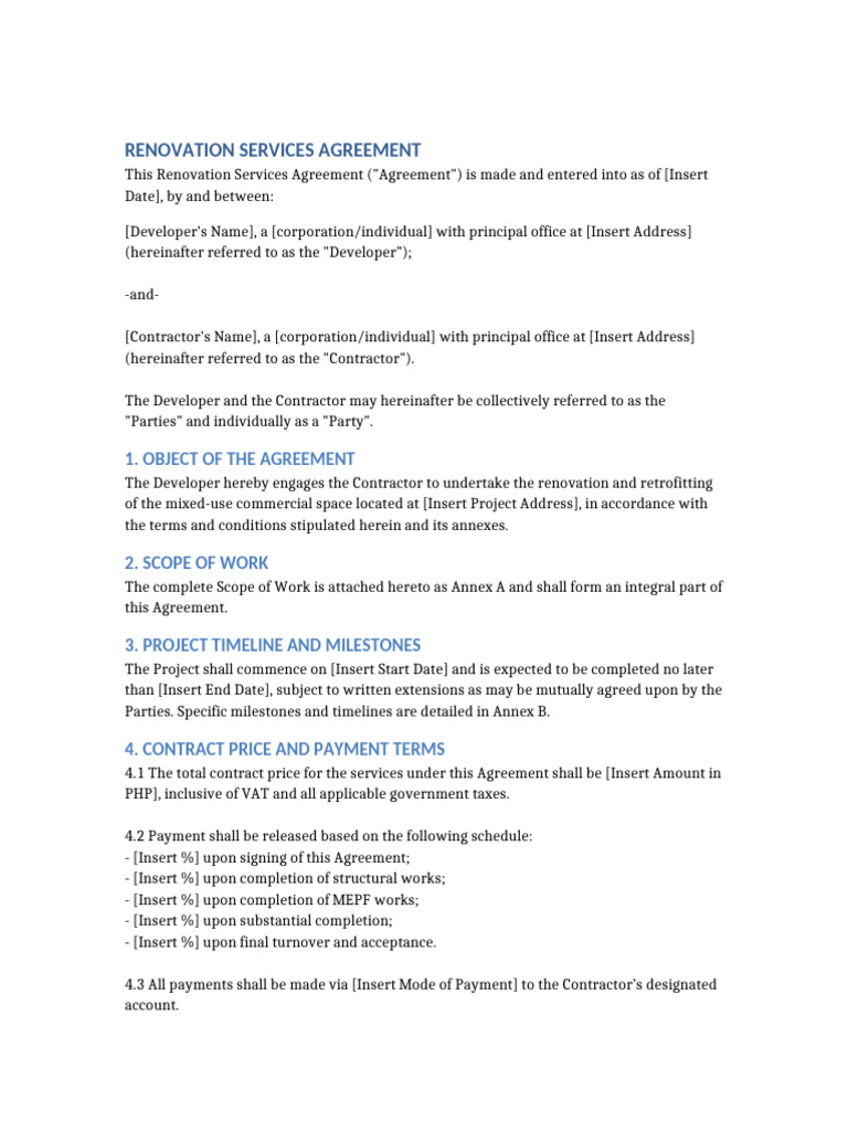 Enhanced Renovation Services Agreement | PDF | Legal Liability | Insurance