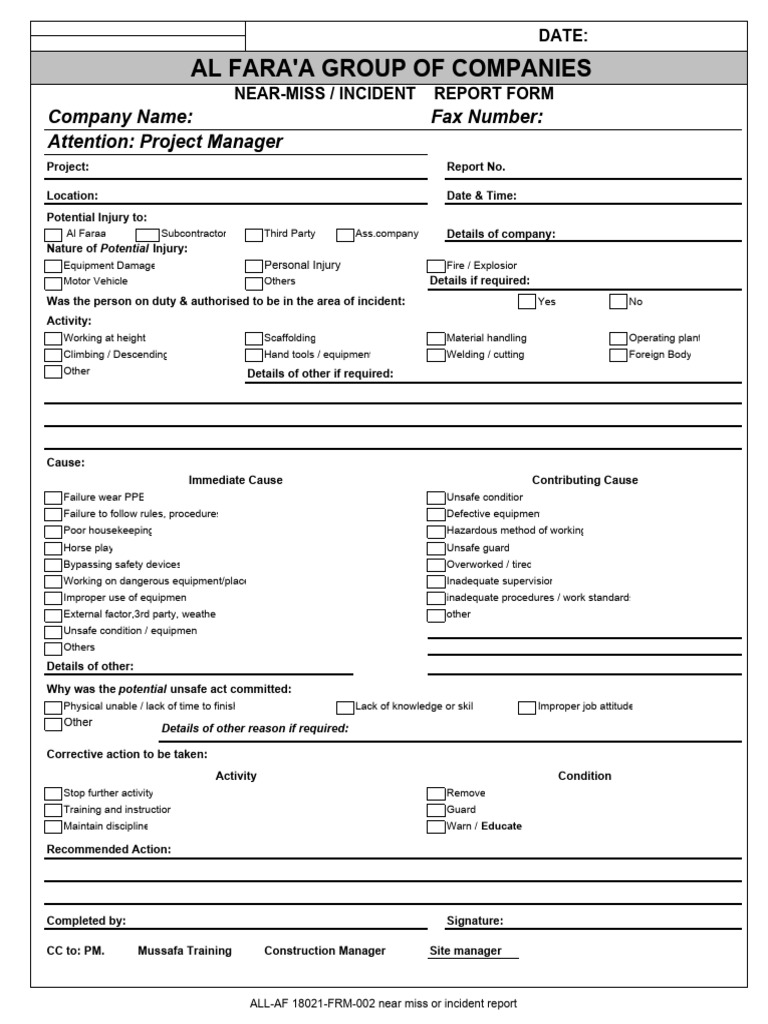 Near-Miss Incident Report Form | PDF | Occupational Safety And Health ...