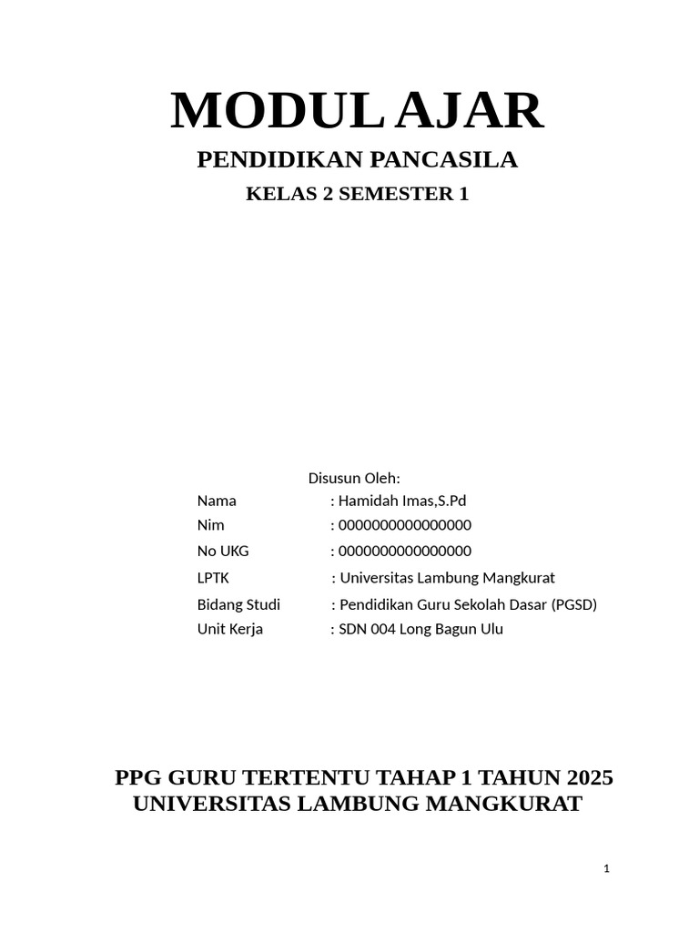 Modul Ajar Pendidikan Pancasila Kelas 2 | PDF
