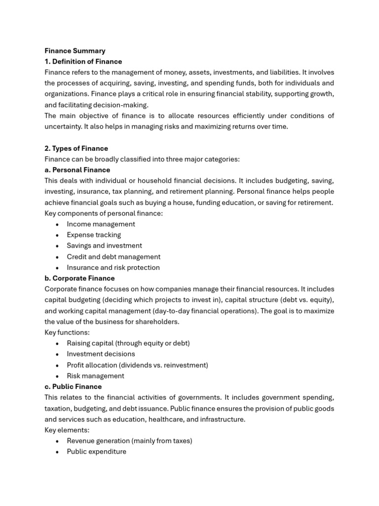 Comprehensive Finance Overview Guide | PDF | Public Finance | Financial ...