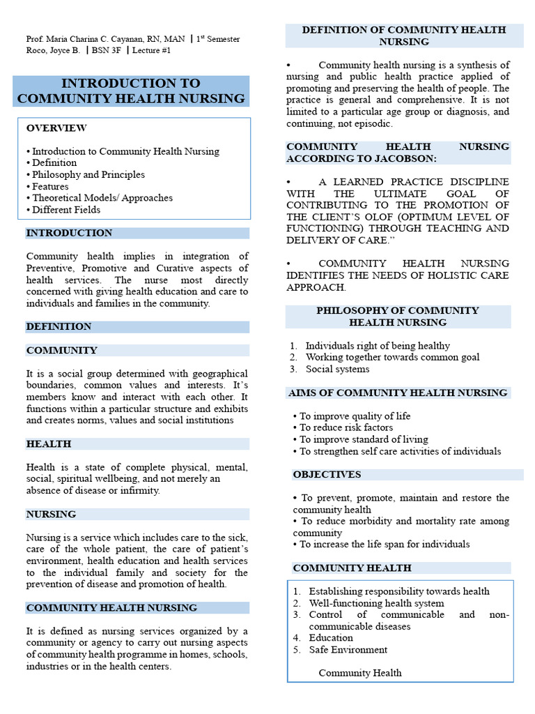 Community Health Nursing Overview | PDF | Nursing | Health Promotion