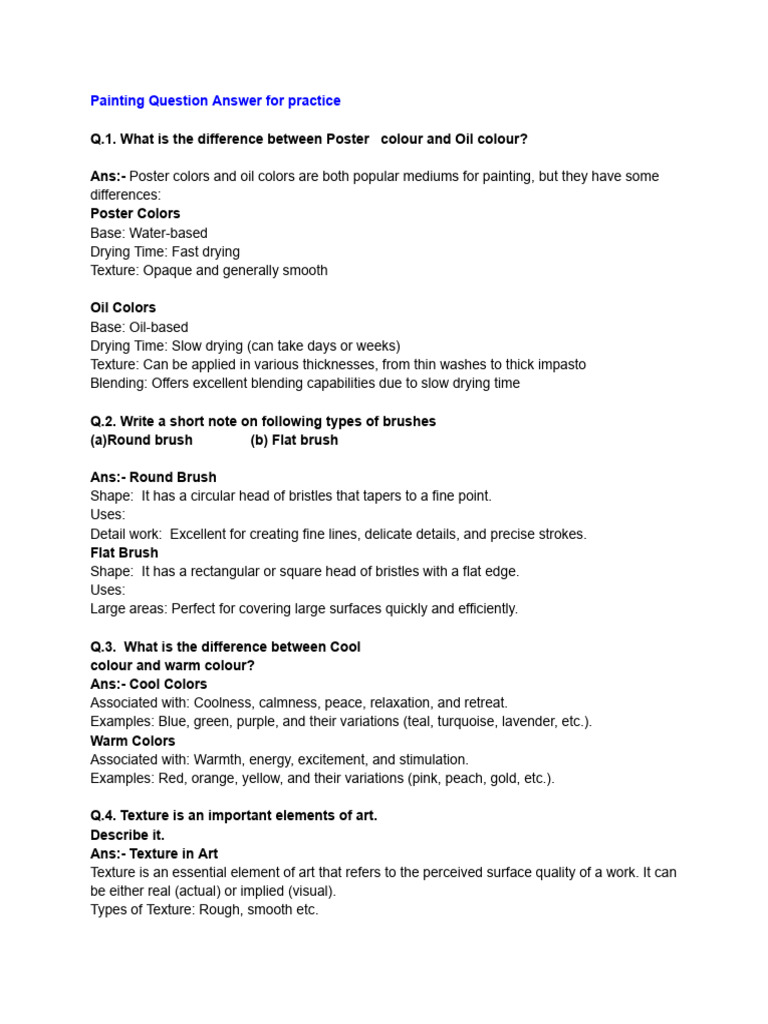 Class 10 Painting Q&A Guide | PDF | Color | Shape