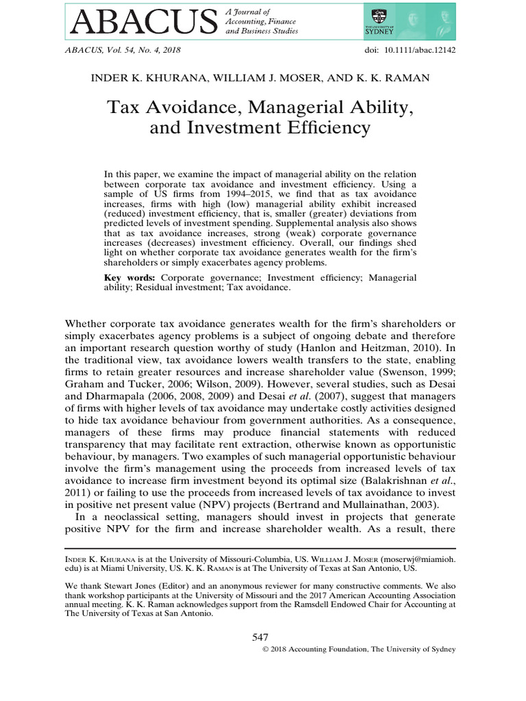 Managerial Ability and Tax Avoidance Impact | PDF | Ordinary Least ...