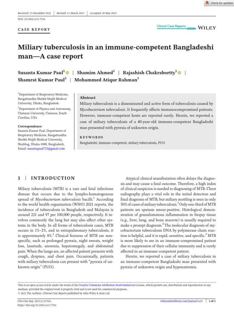 Clinical Case Reports - 2023 - Paul - Miliary Tuberculosis in An Immune ...