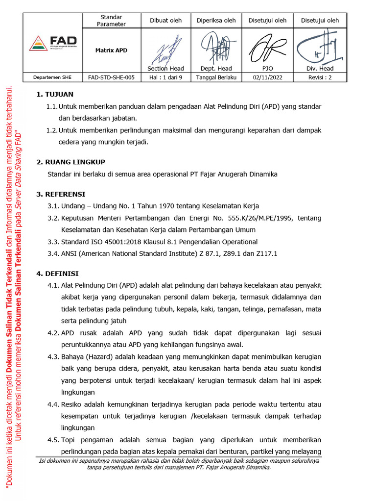 Standar Pengadaan Alat Pelindung Diri | PDF
