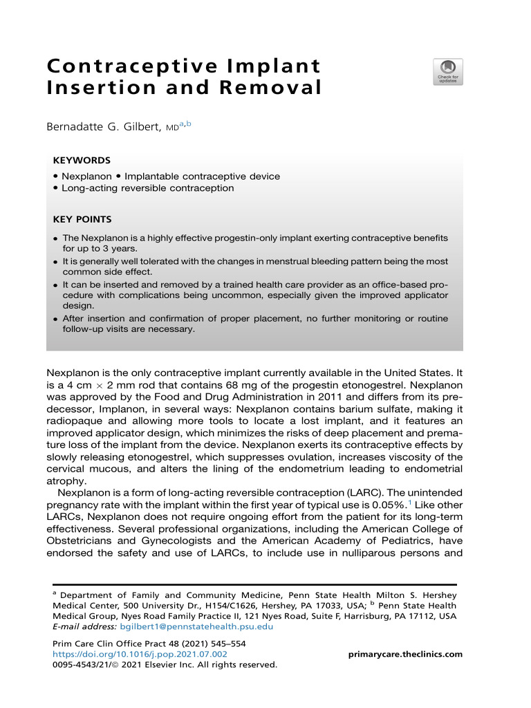Contraceptive Implant Insertion and Removal 2021 P | PDF | Birth ...