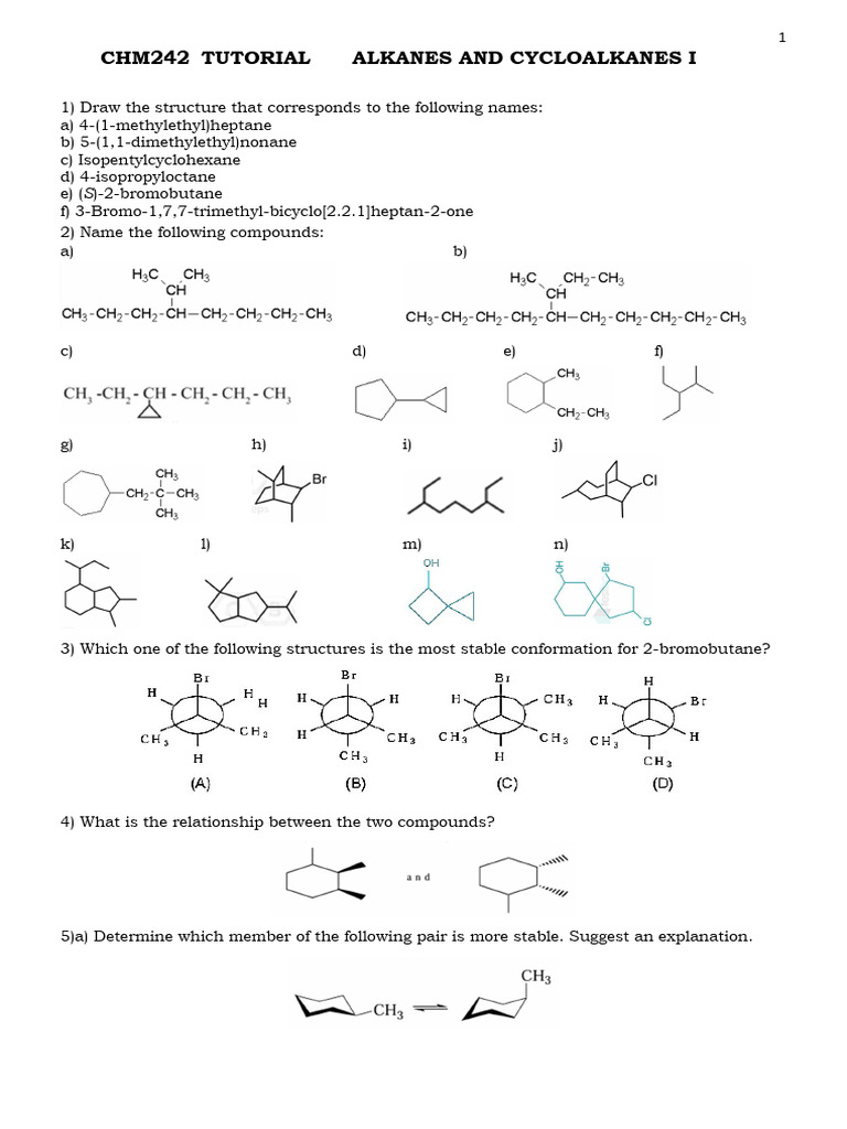Alkanes and Cycloalkanes Tutorial | PDF
