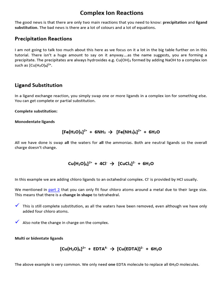 Complex Ion Reactions Explained | PDF | Coordination Complex | Hydroxide