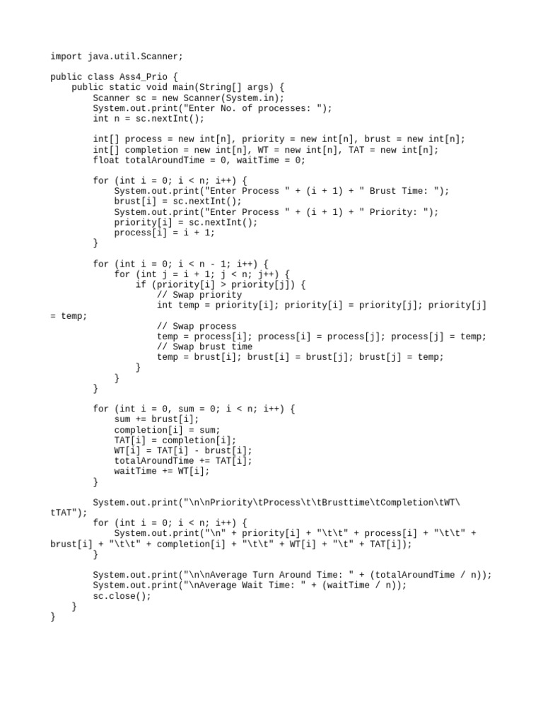 Java Program for Process Scheduling | PDF