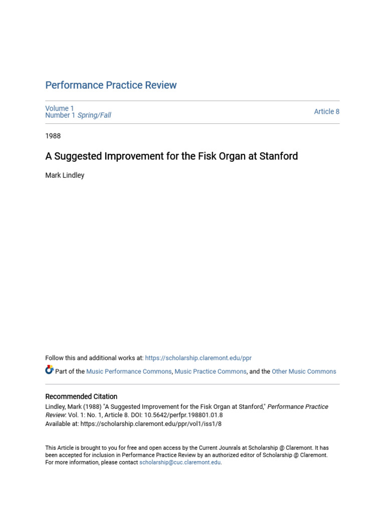A Suggested Improvement For The Fisk Organ at Stanford | PDF | Interval ...