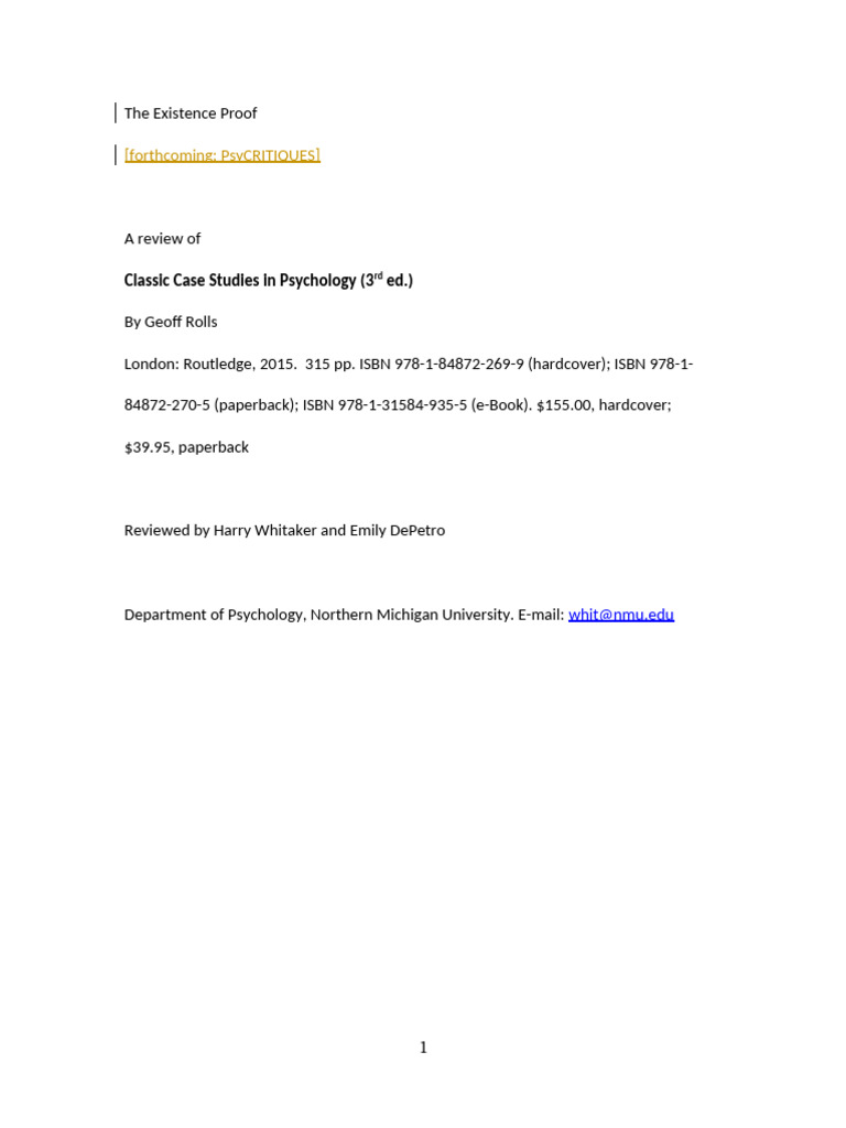Review of Classic Case Studies in Psychology | PDF | Psychology