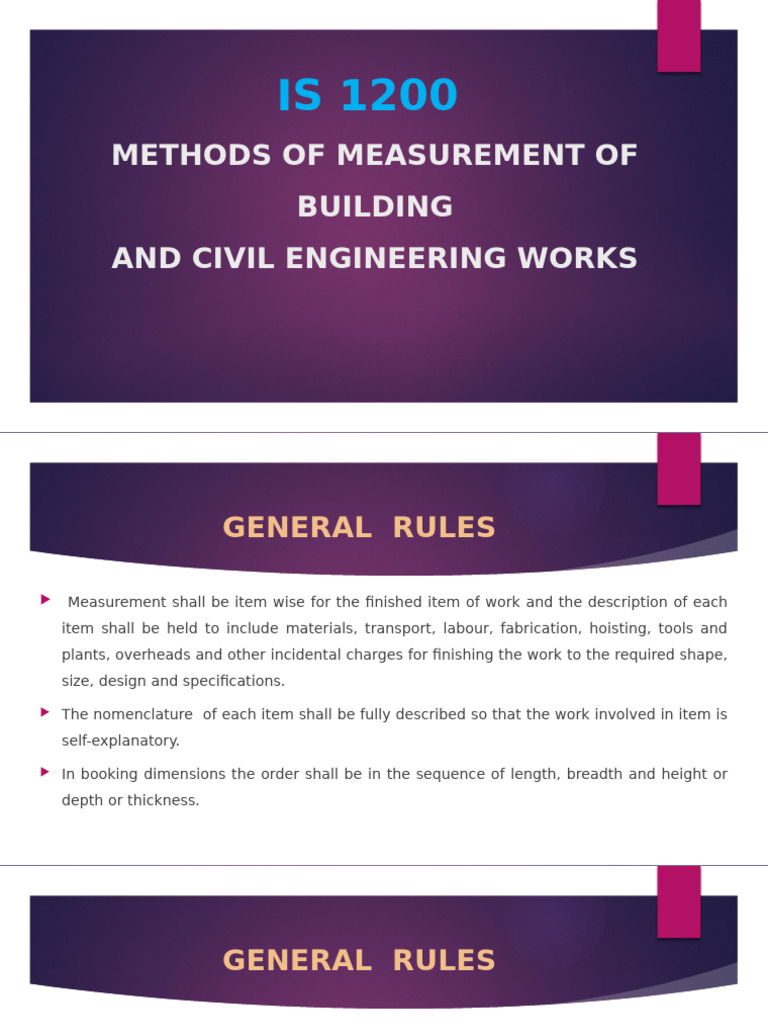 Measurement Methods for Civil Works | PDF | Concrete | Length