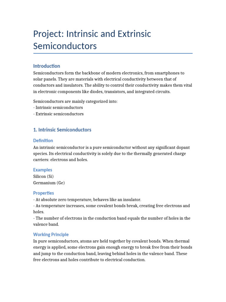 Intrinsic vs Extrinsic Semiconductors Explained | PDF | Semiconductors ...