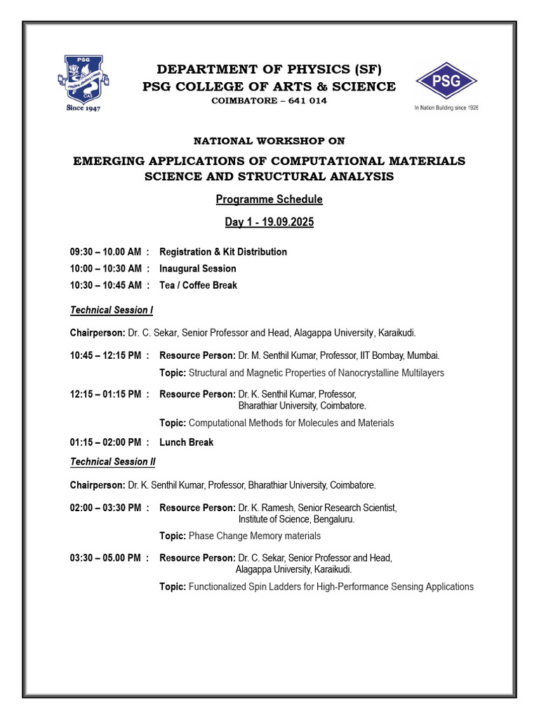 Workshop Program Schedule | PDF | Applied And Interdisciplinary Physics ...
