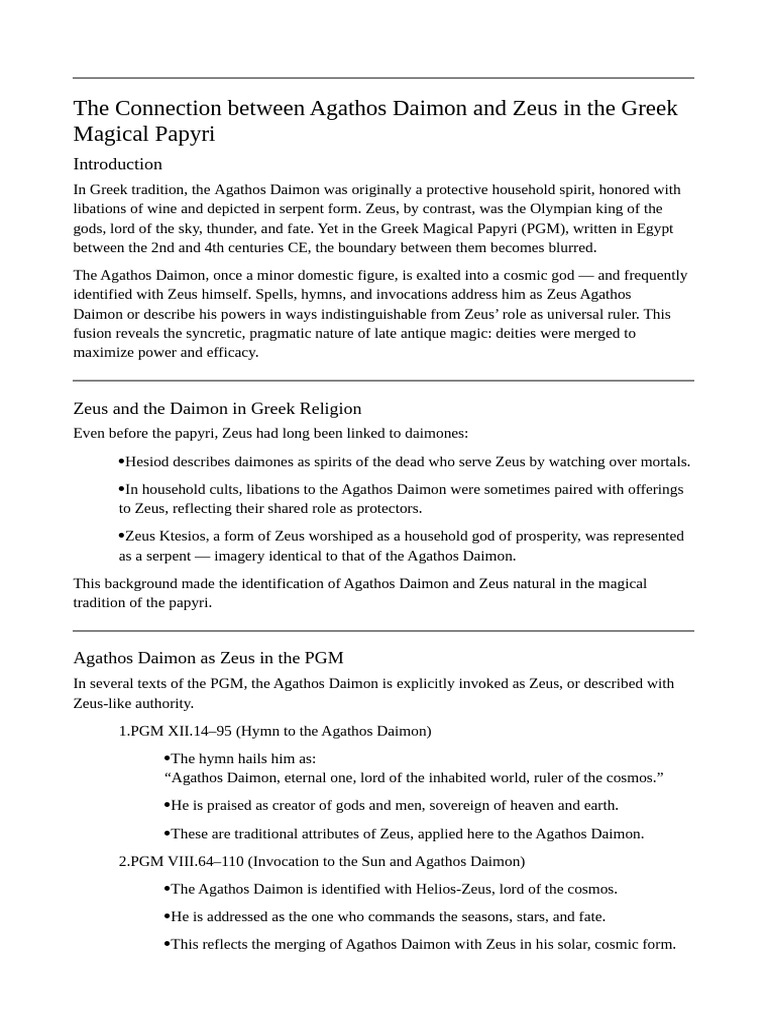 Agathos Daimon: Zeus in Magical Papyri | PDF | Zeus | Deities