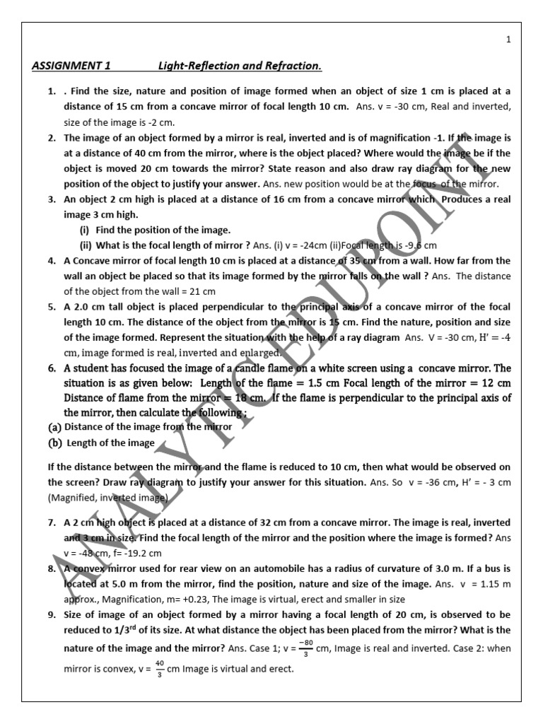 Light Reflection and Refraction Problems | PDF | Glass Engineering And ...
