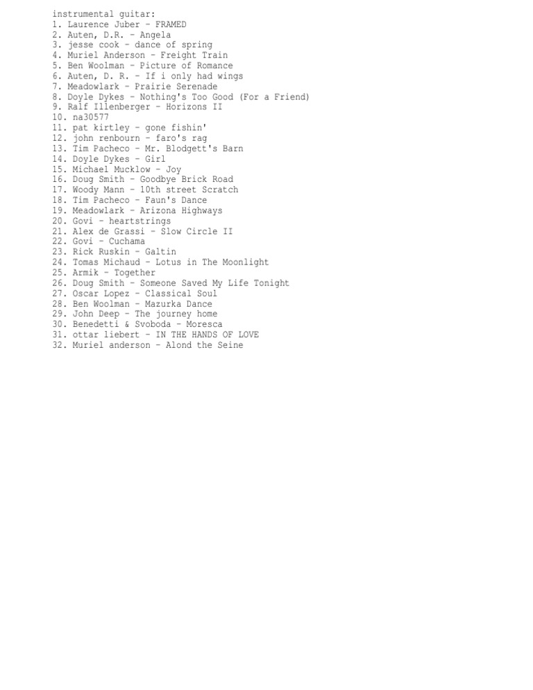 Top Instrumental Guitar Tracks List | PDF
