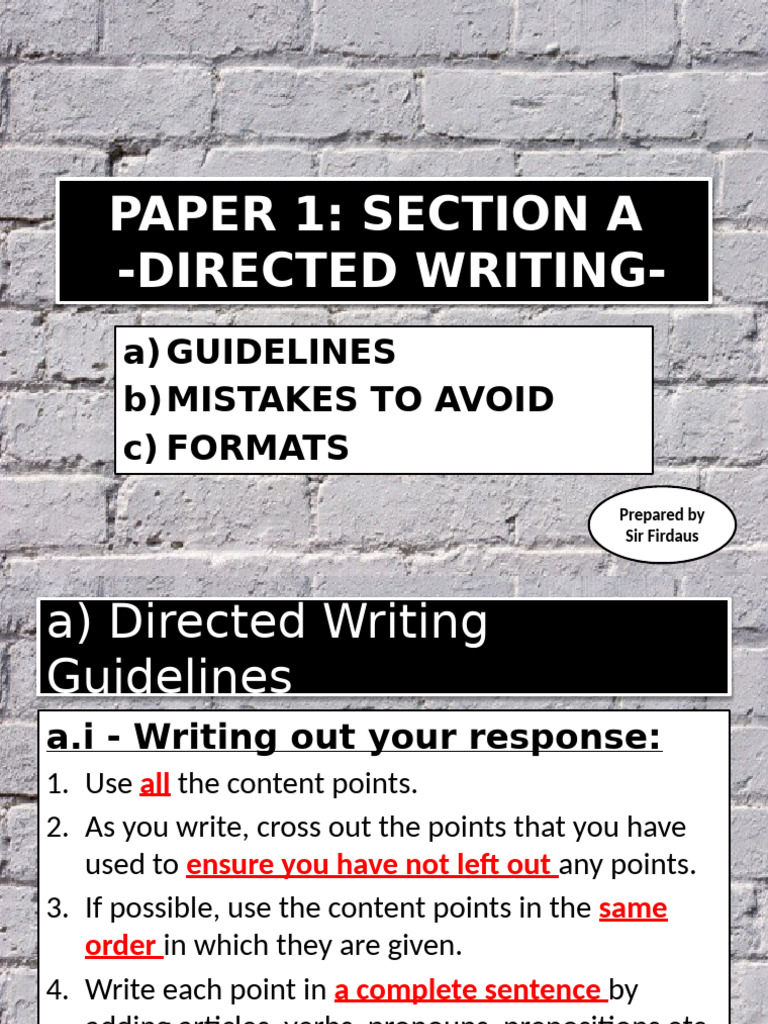 Directed Writing Guidelines and Tips | PDF | Syntax | Grammar
