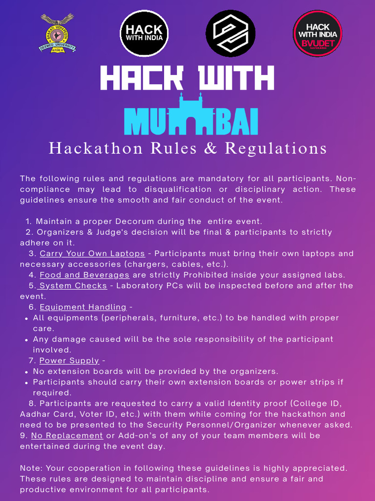 HWI - Hackathon Rules & Regulations | PDF