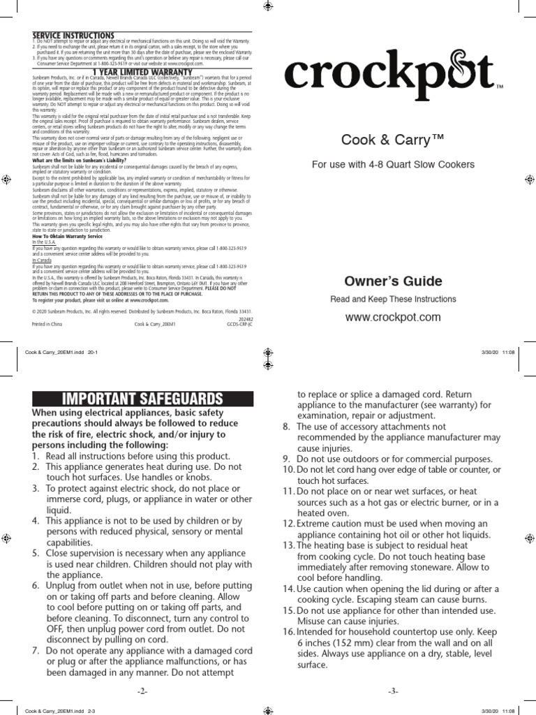Cook & Carry™: Owner's Guide | PDF | Slow Cooker | Cooking