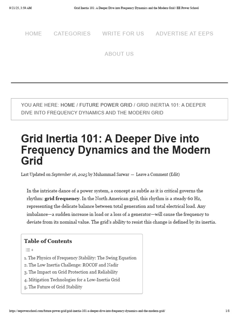 Grid Inertia 101 - A Deeper Dive Into Frequency Dynamics and The Modern ...