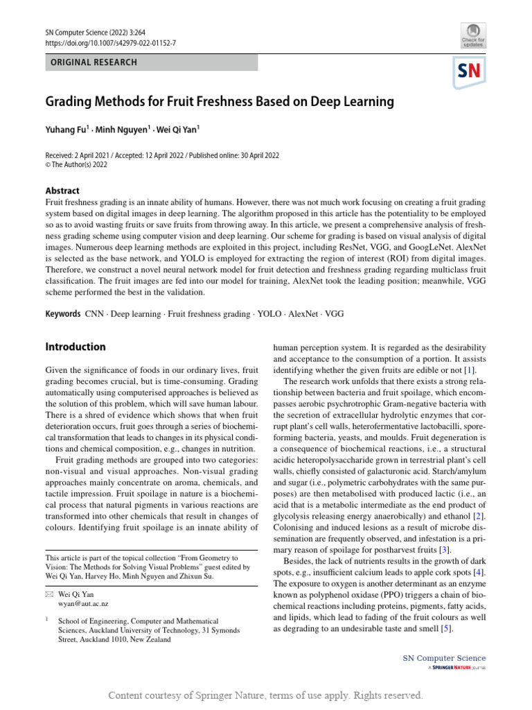 Grading Methods For Fruit Freshness Based On Deep | PDF | Deep Learning ...