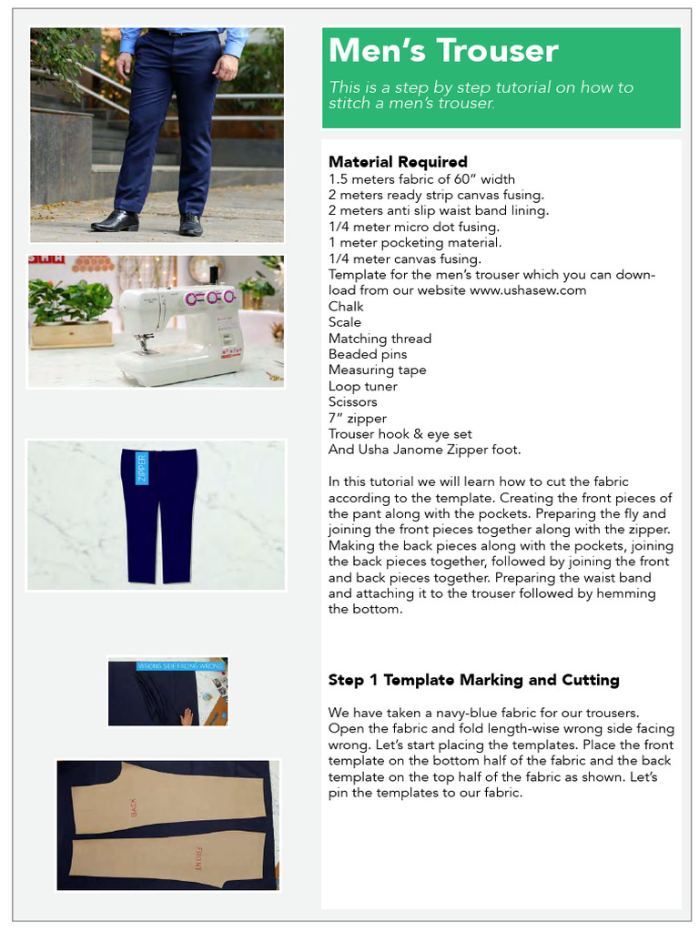 Cutting Guide for Men's Trousers | PDF | Seam (Sewing) | Sewing Machine