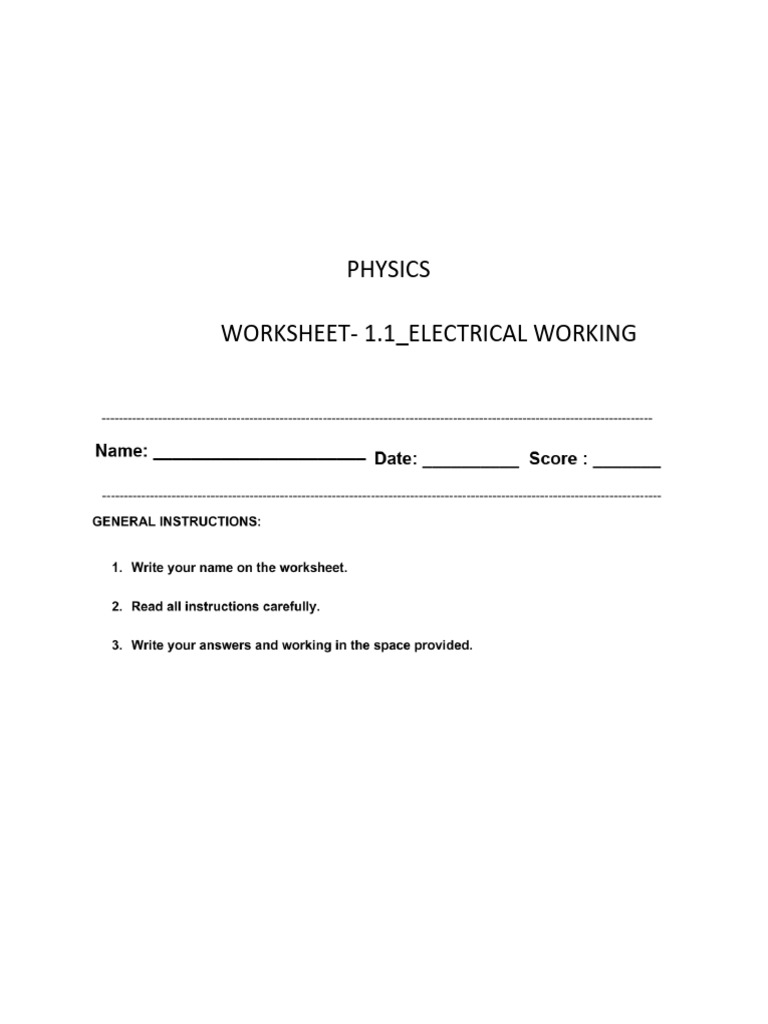 Electrical Physics Worksheet 1.1 | PDF