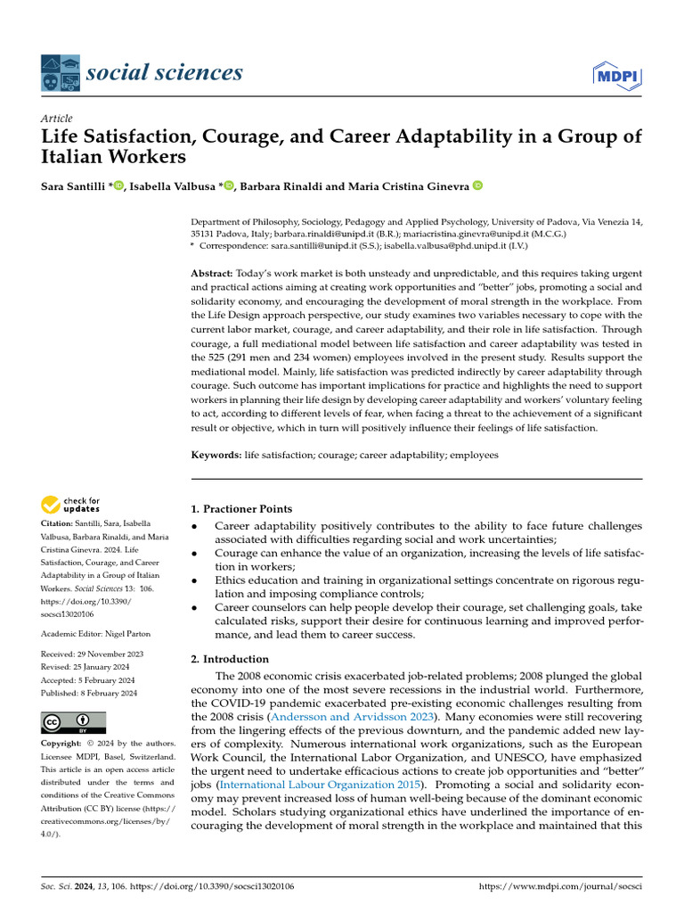 JA-Life Satisfaction, Courage, and Career Adaptability in A Group of ...