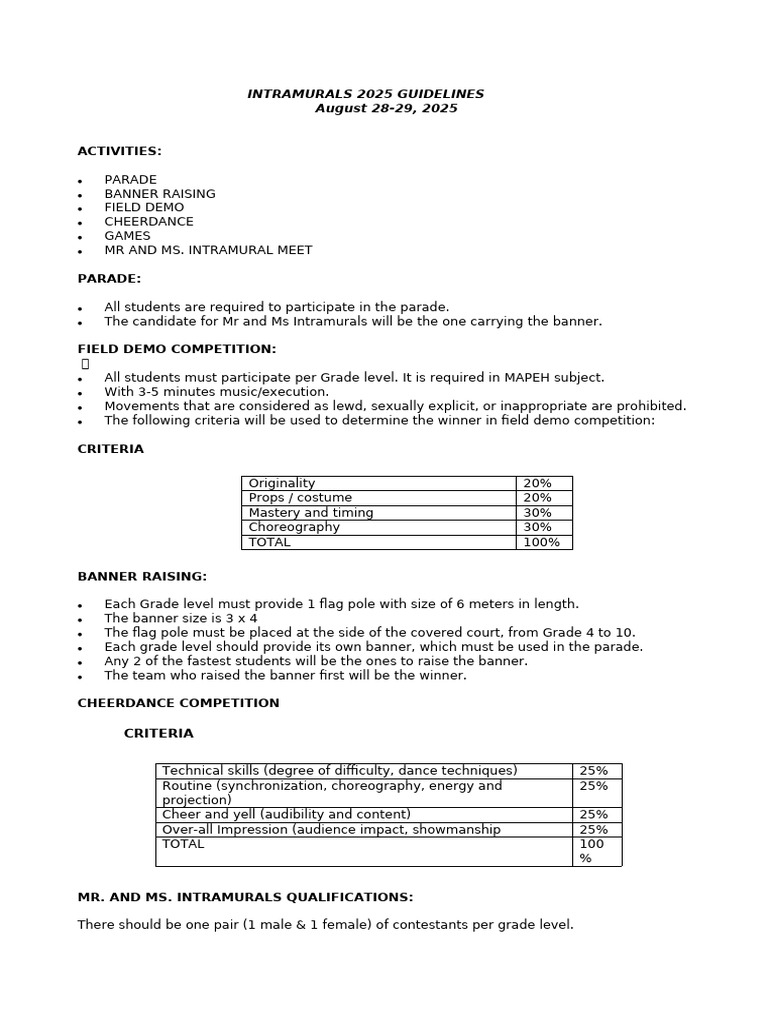 Intramurals 2025: Mr. & Ms. Guidelines | PDF
