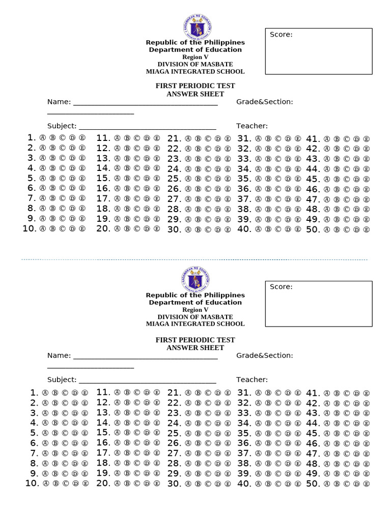 First Periodic Test Answer Sheet | PDF | Chess | Chess Theory
