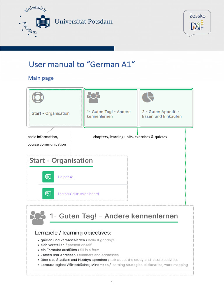 User Manual for German A1 Course | PDF | Linguistics | Cognitive Science