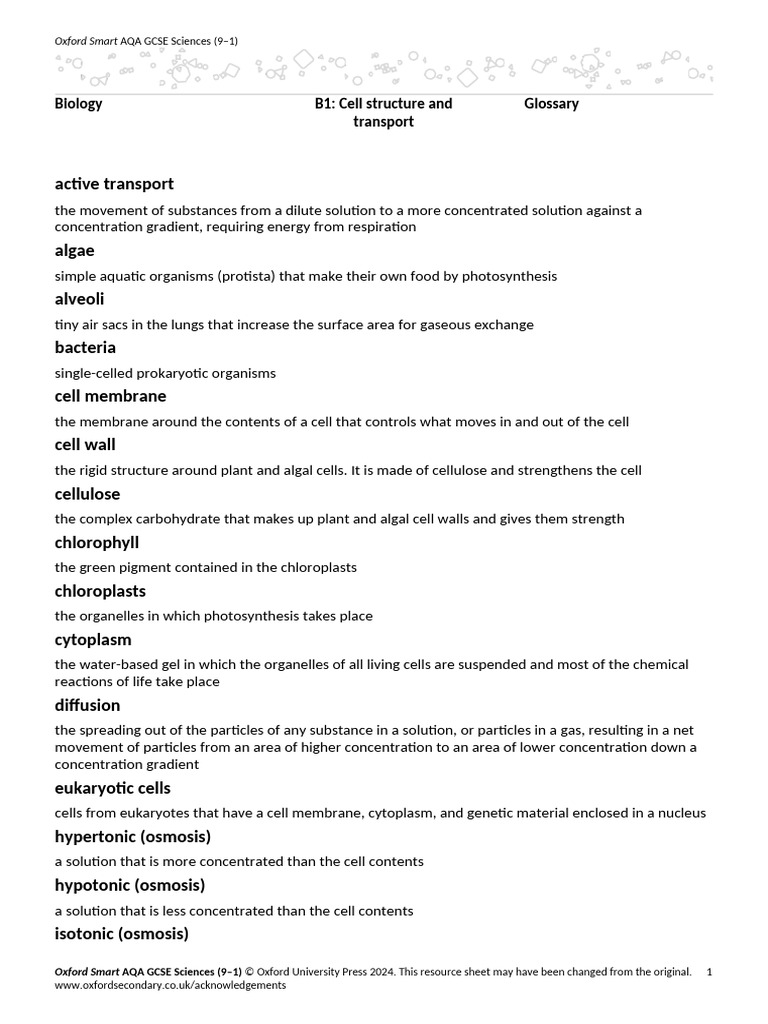 GCSE Biology: Cell Structure Glossary | PDF | Cell (Biology) | Cytoplasm