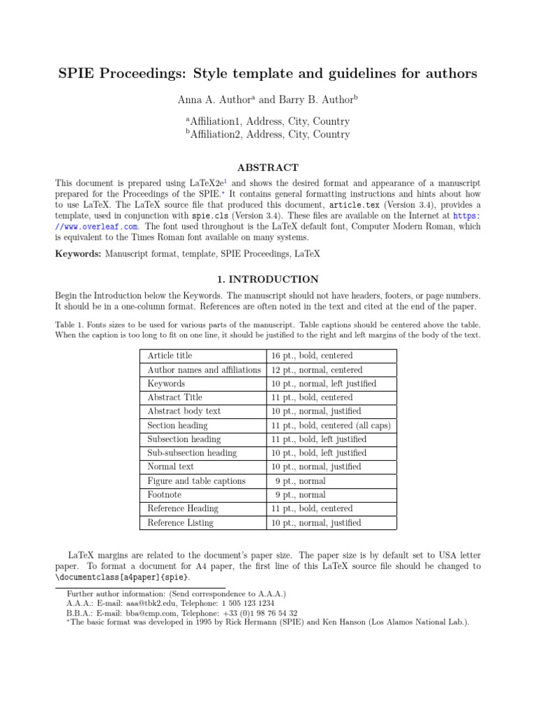 SPIE Manuscript Formatting Guidelines | PDF | Paragraph | Text