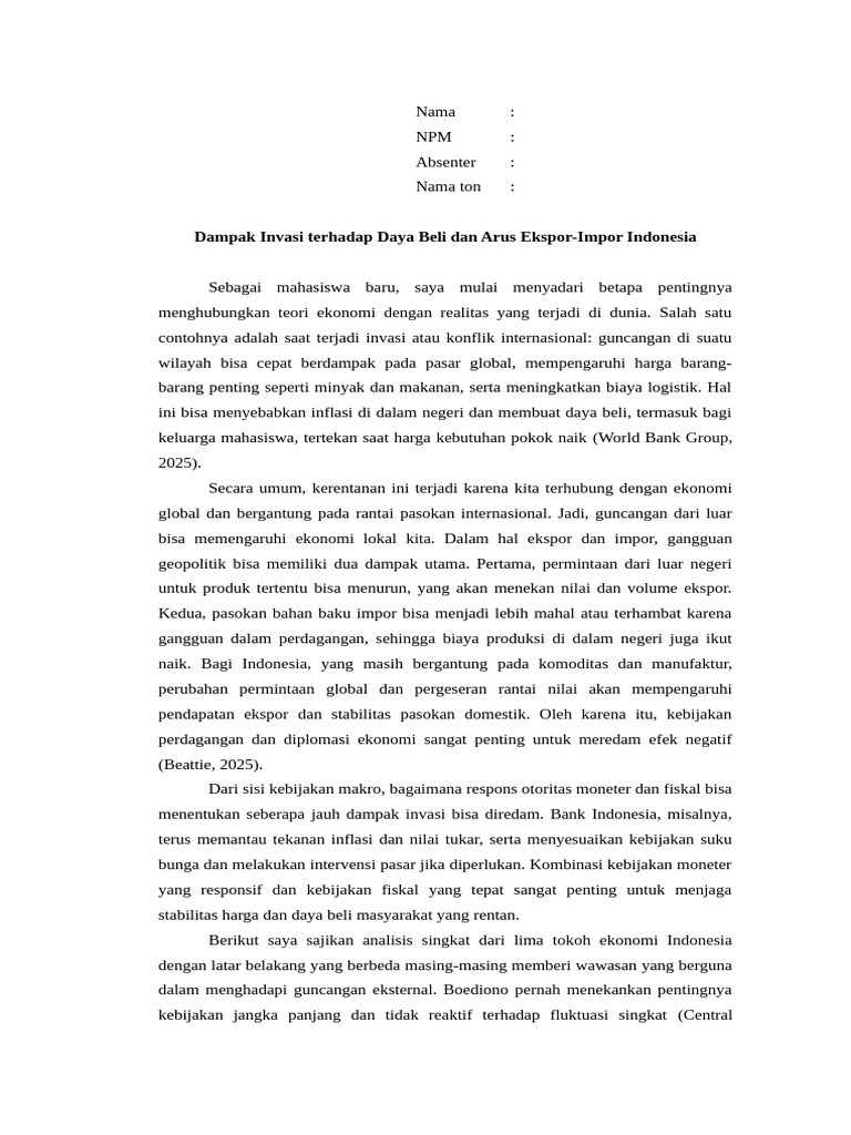 Dampak Invasi pada Ekonomi Indonesia | PDF