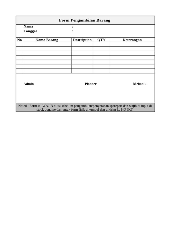 Form Pengambilan Barang | PDF