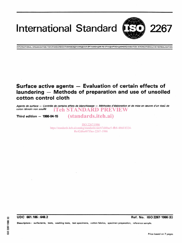 ISO 2267:1986 Laundering Test Methods | PDF | Textiles | International ...