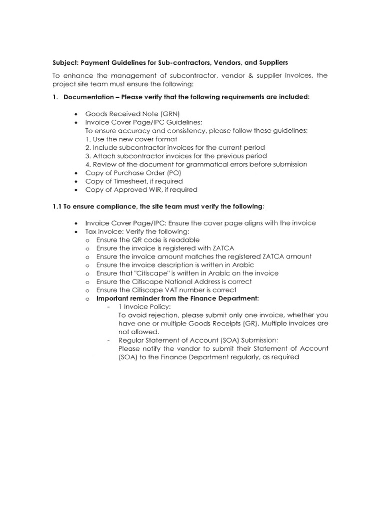 Photo inspiration: Visual Reference: Payment Guidelines For Sub Contractors Vendors And Suppliers Na Vat