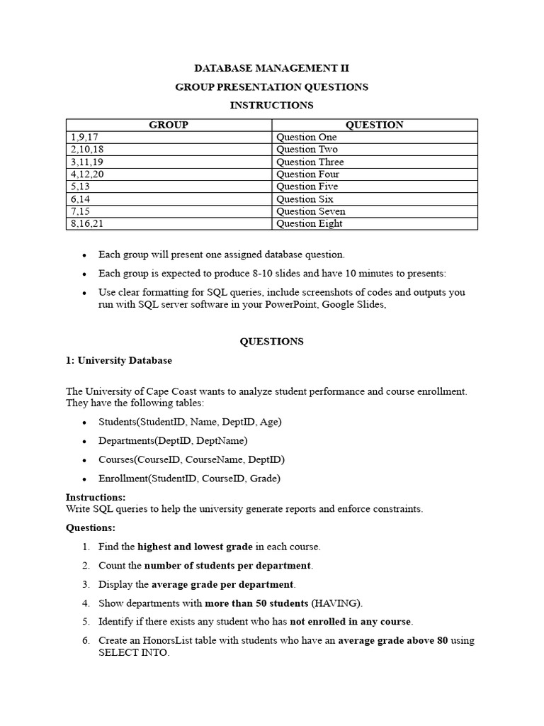 Database Management Group Presentation Guide | PDF | Databases | Sql