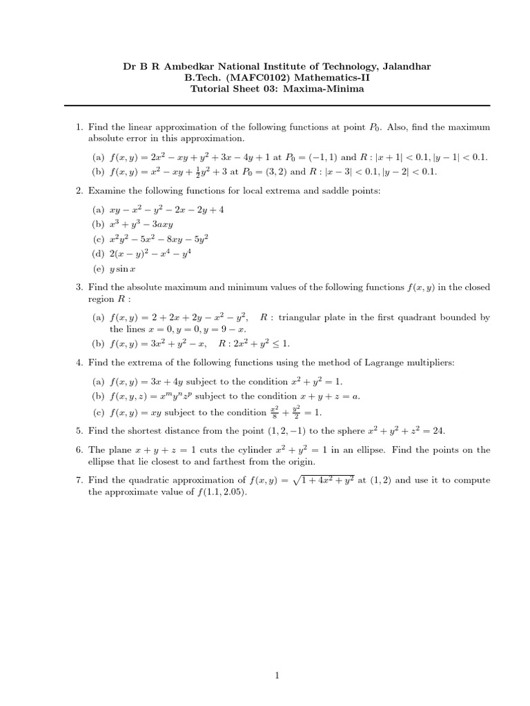 Maxima-Minima Tutorial for B.Tech Mathematics | PDF