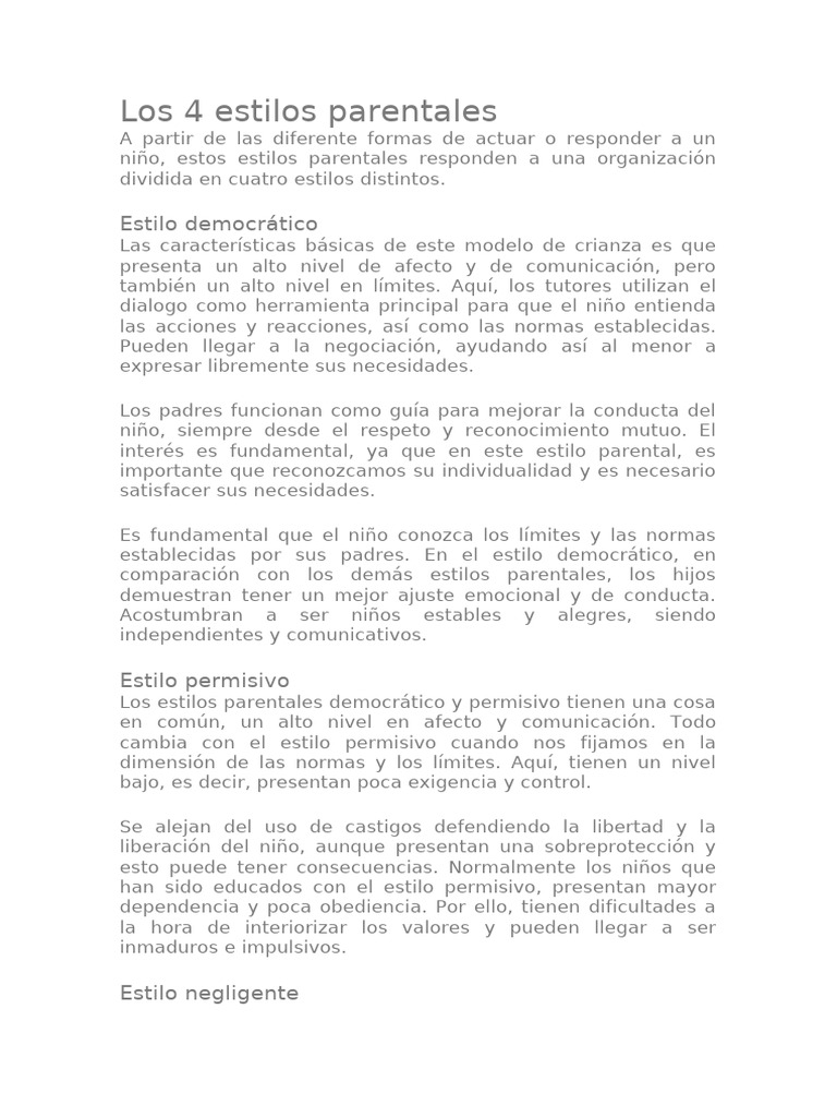 Cuatro estilos parentales explicados | PDF | Ciencias del