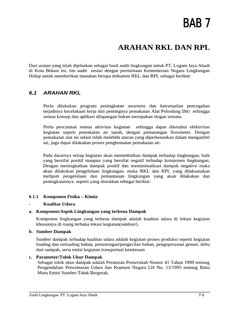 RKL dan RPL untuk Audit Lingkungan PT Jaya | PDF