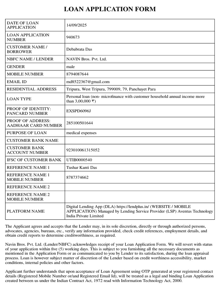 Personal Loan Application Form | PDF | Loans | Interest