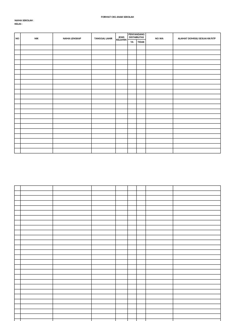 Format CKG untuk Anak Sekolah | PDF