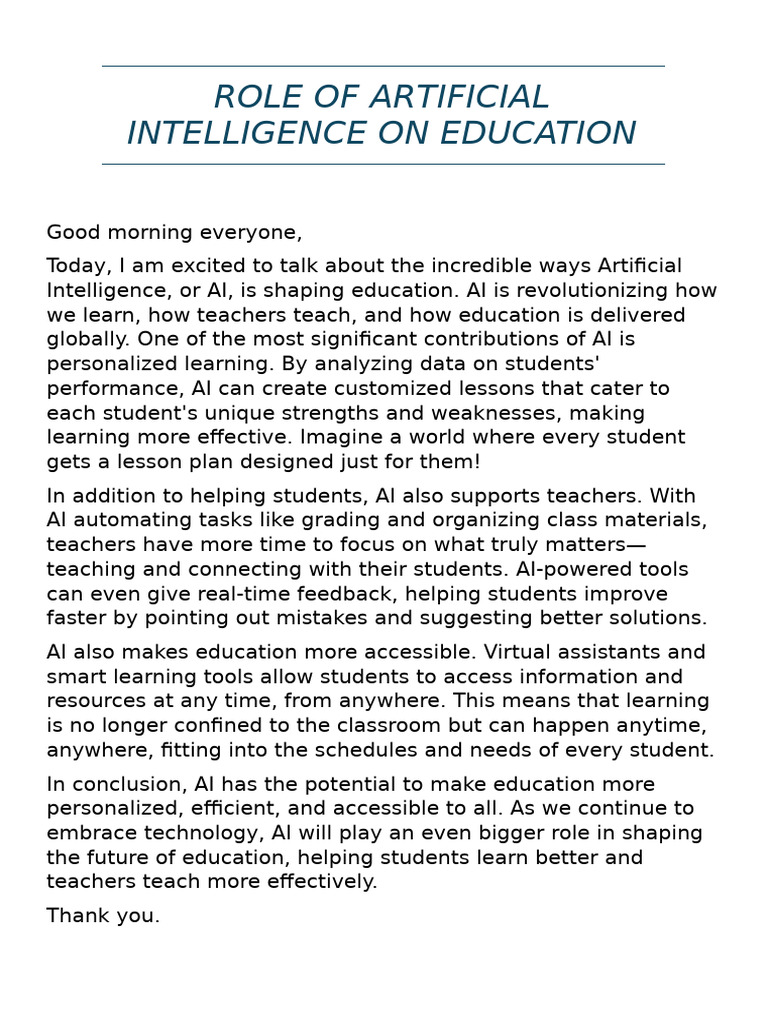 Role of Artificial Intelligence On Education | PDF