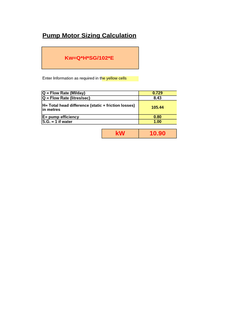 Pump Motor Sizing Guide | PDF