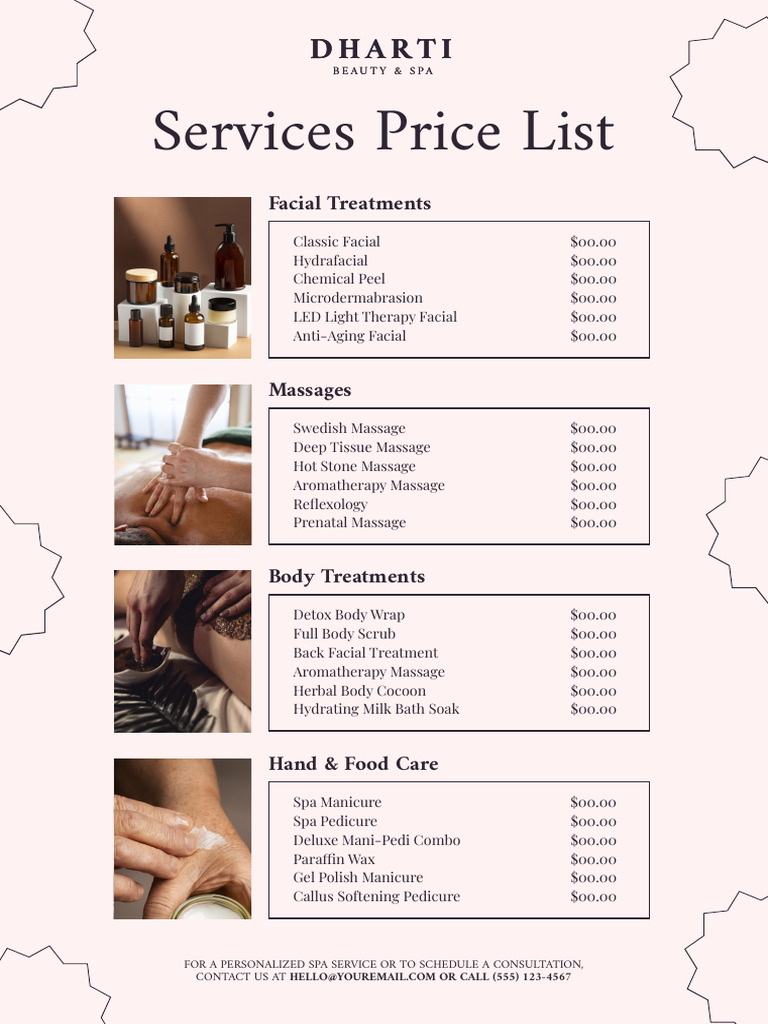 Spa Services Price List and Contact Info | PDF