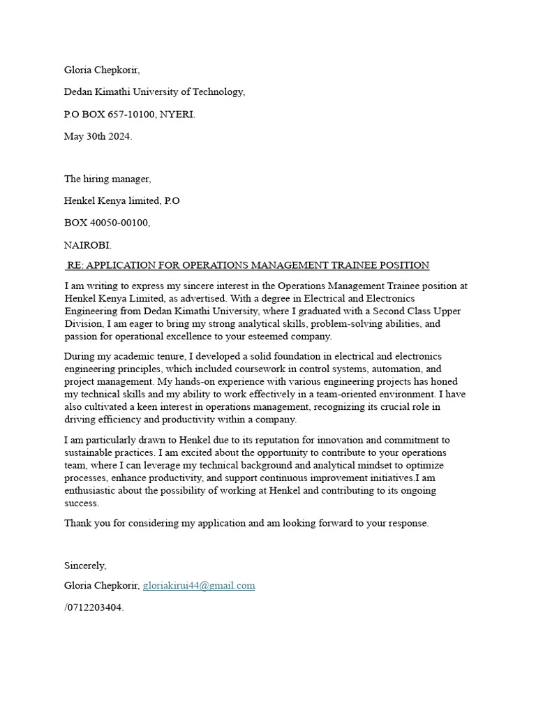 Application for Operations Trainee Position | PDF