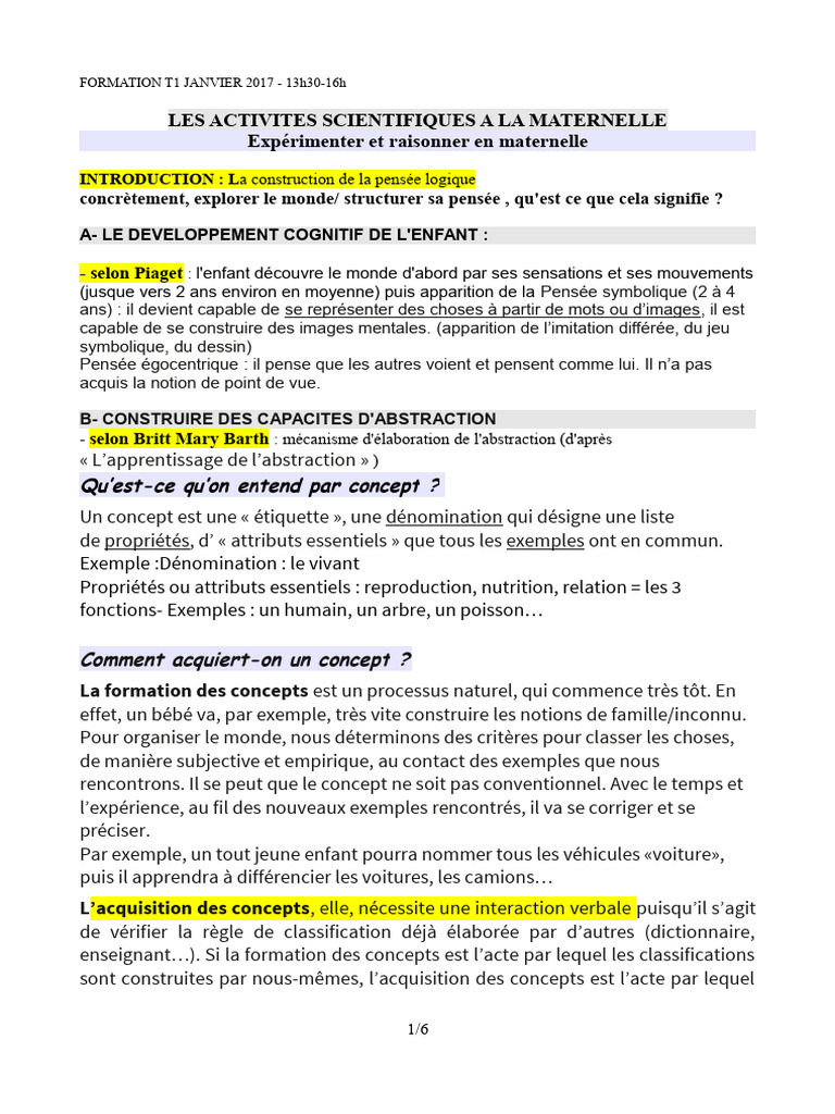 Activités scientifiques en maternelle | PDF | Concept | Sciences cognitives